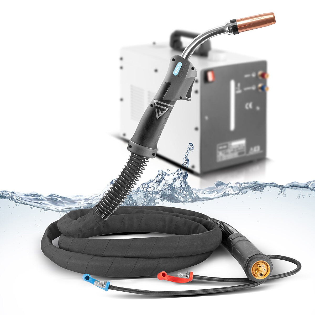 Agua de acero Agua Cooled MIG Mag Welding Torch AK501D | MB501D a 500 A con un paquete de manguera de gas protector de 3 m y conexión Euro Central