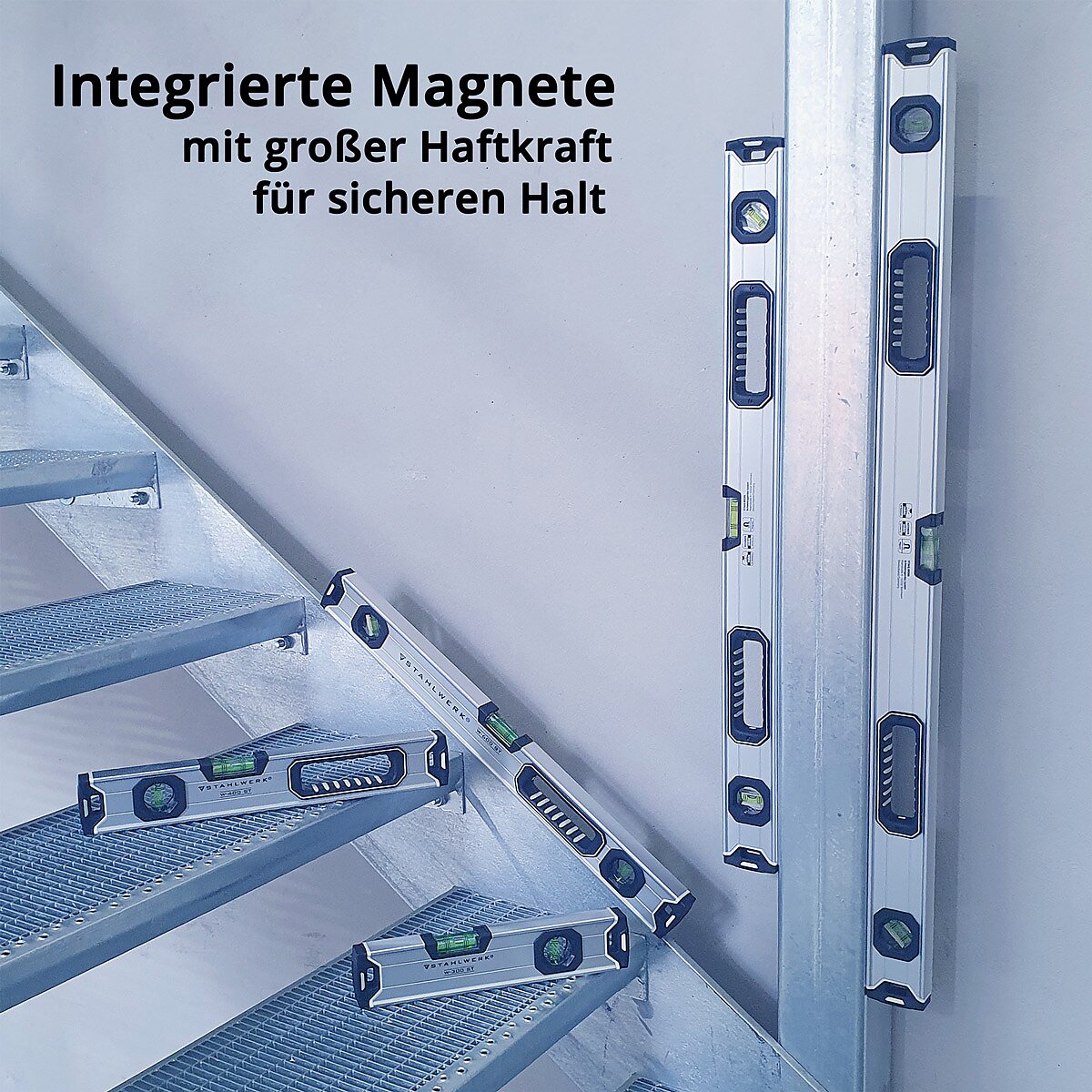 STAHLWERK Wasserwaage W-400 ST aus Aluminium mit 400 mm Länge magnetische Richtwaage | Magnet-Wasserwaage | Aluminium-Wasserwaage