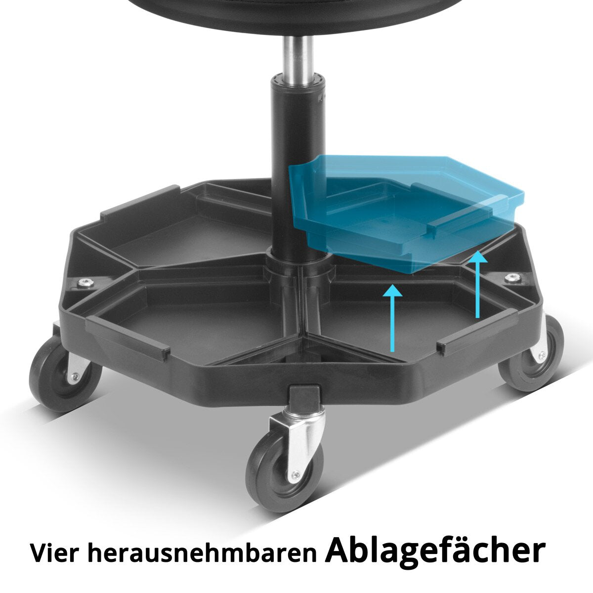 STAHLWERK Werkstatthocker WRH-57 ST mit 120 kg Tragkraft Werkstattsitz | Werkstattstuhl | Rollhocker | Arbeitshocker | Werkstattrollsitz mit Leichtlauf-Lenkrollen und praktischen Ablagemulden