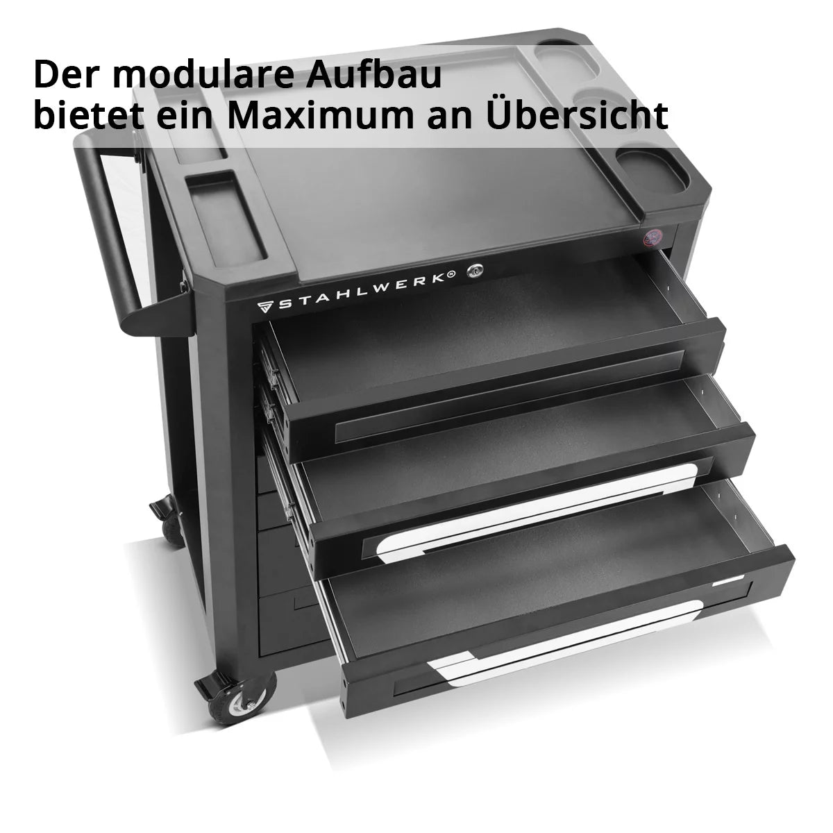 STAHLWERK Werkstattwagen FALCON | Abschließbarer XL-Werkzeugwagen | Profi Montagewagen mit 7 Schubladen und gummierten Long-Life-Rollen | Werkzeugwagen für Industrie, Handwerk, Werkstatt und DIY
