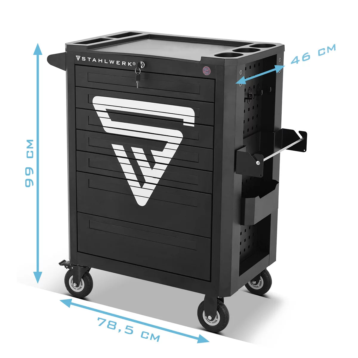 STAHLWERK Werkstattwagen FALCON | Abschließbarer XL-Werkzeugwagen | Profi Montagewagen mit 7 Schubladen und gummierten Long-Life-Rollen | Werkzeugwagen für Industrie, Handwerk, Werkstatt und DIY