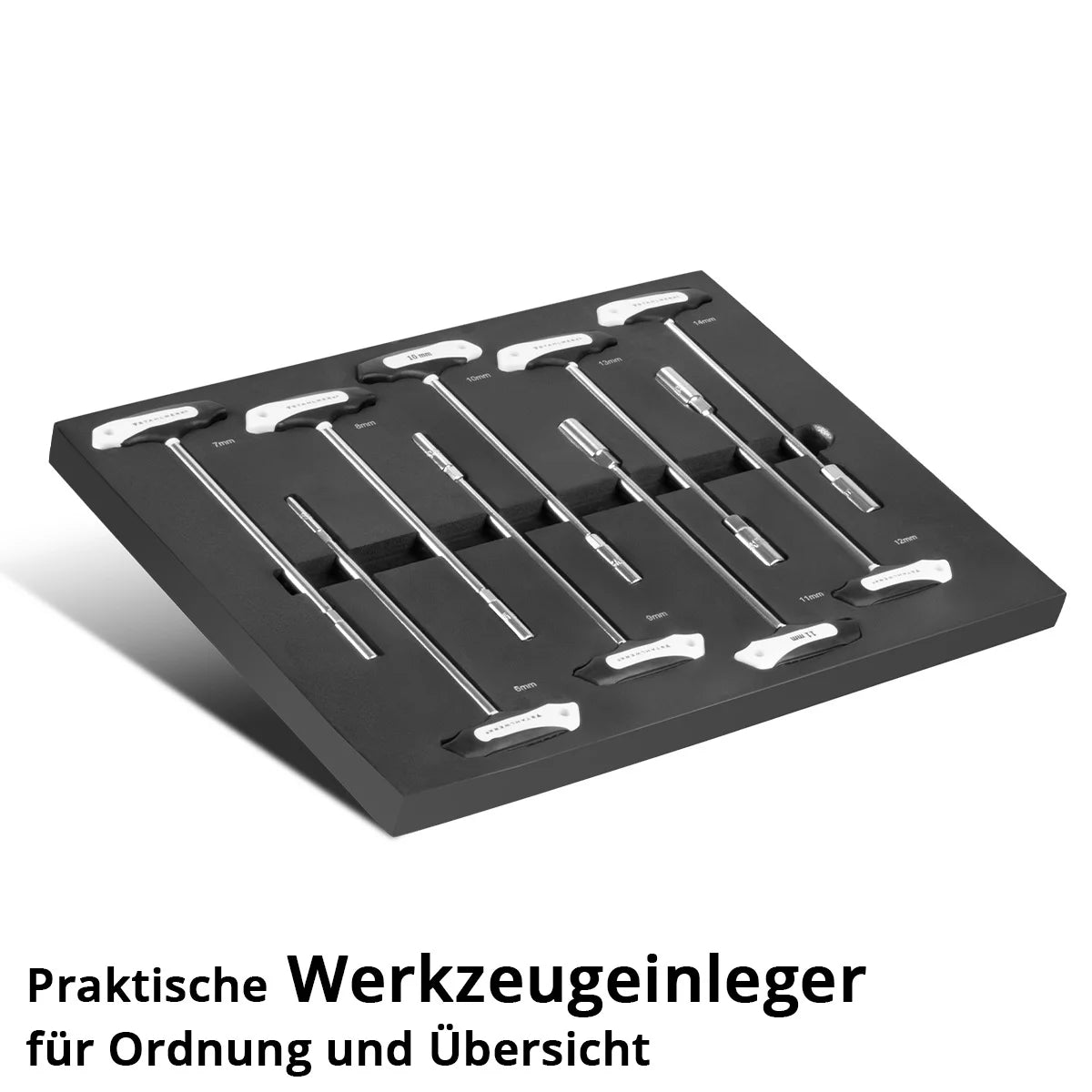 STAHLWERK 9-teiliges T-Griff Steckschlüssel-Set mit Schaumstoffeinlage für Werkstattwagen | Hochwertiges Werkzeug in Werkzeugwageneinlage | Hohe Torsionsbelastung | Alle gängigen Größen