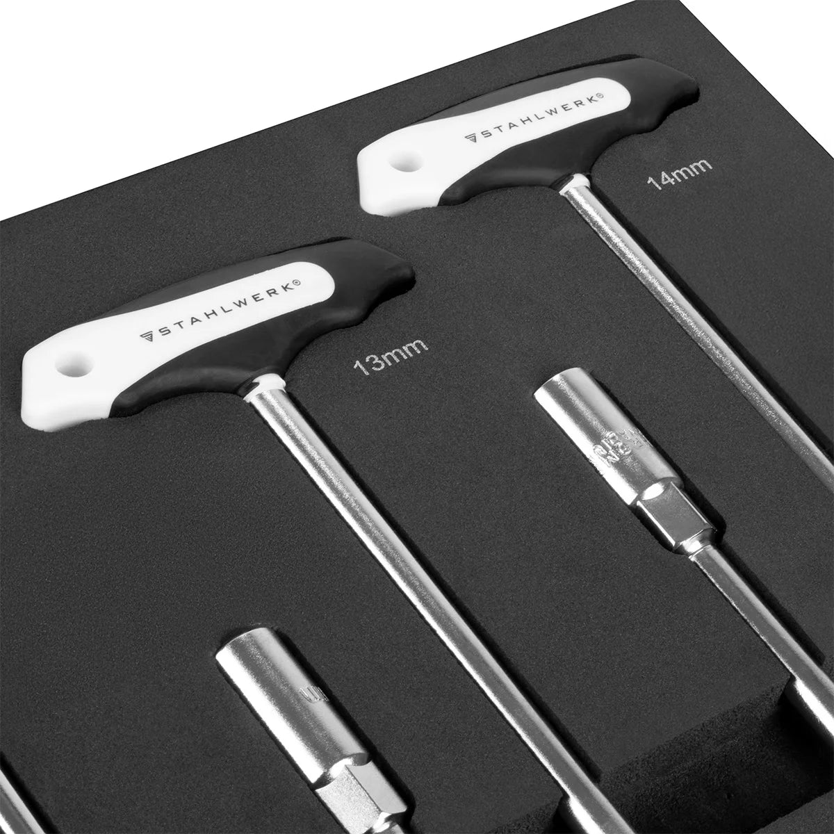 STAHLWERK 9-teiliges T-Griff Steckschlüssel-Set mit Schaumstoffeinlage für Werkstattwagen | Hochwertiges Werkzeug in Werkzeugwageneinlage | Hohe Torsionsbelastung | Alle gängigen Größen