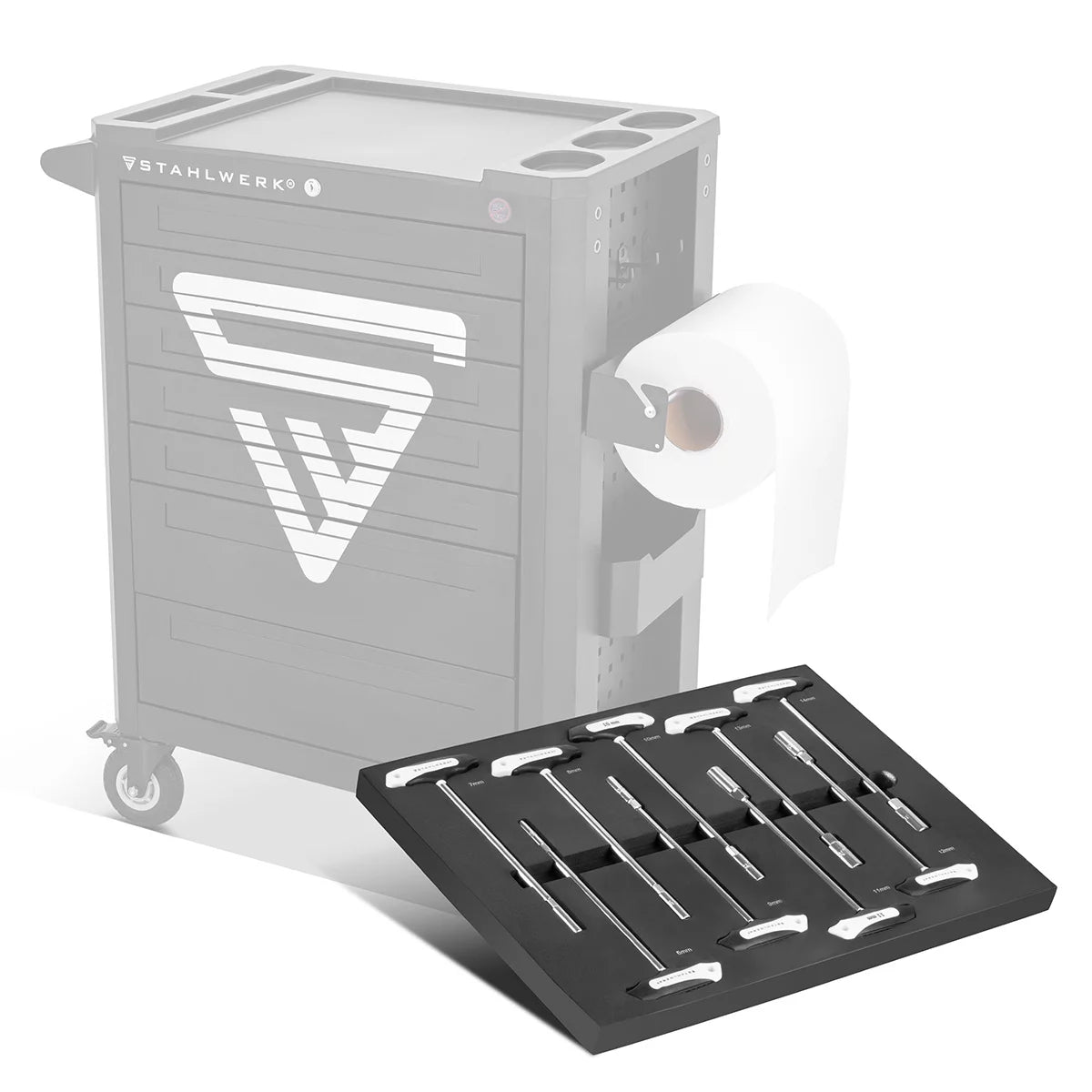 STAHLWERK 9-teiliges T-Griff Steckschlüssel-Set mit Schaumstoffeinlage für Werkstattwagen | Hochwertiges Werkzeug in Werkzeugwageneinlage | Hohe Torsionsbelastung | Alle gängigen Größen