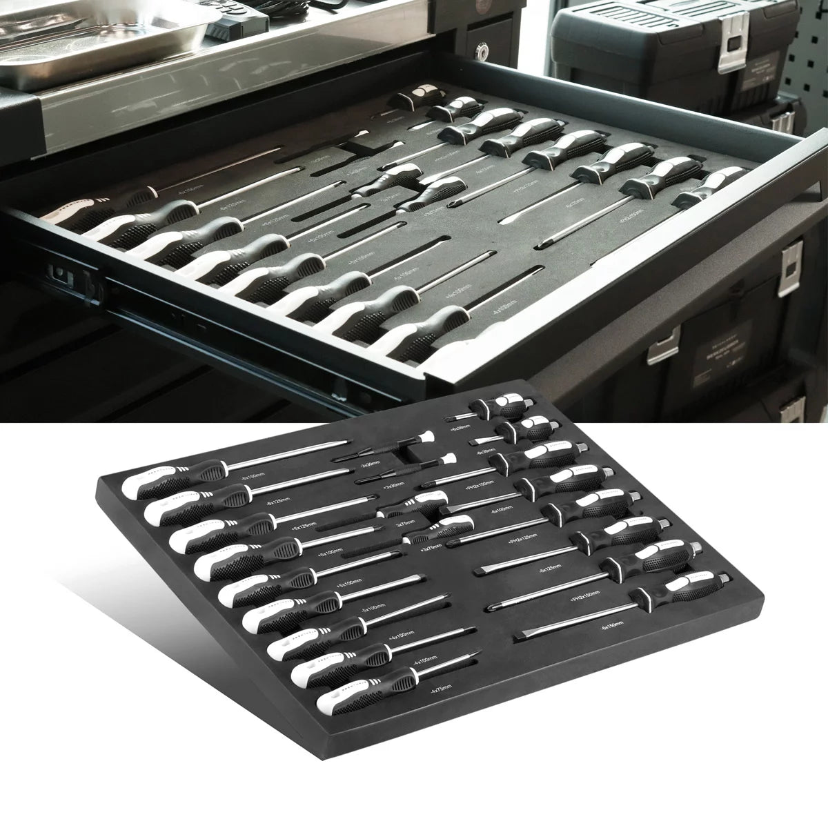 STAHLWERK 21-teiliges Schraubendreher-Set PH und SL in Schaumstoffeinlage |Inlay für Werkstattwagen| Hochwertiges Werkzeug in Werkzeugwageneinlage |Perfekte Ordnung in der Werkstatt