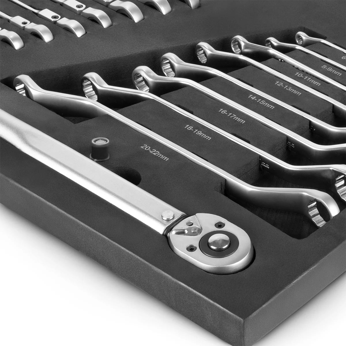 STAHLWERK 21-teiliges Schraubenschlüssel-Set mit Schaumstoffeinlage |Für Werkstattwagen |Drehmomentschlüssel und Ringschlüssel-Satz | Inklusive neigbare Maulschlüssel | Werkzeugwageneinlage