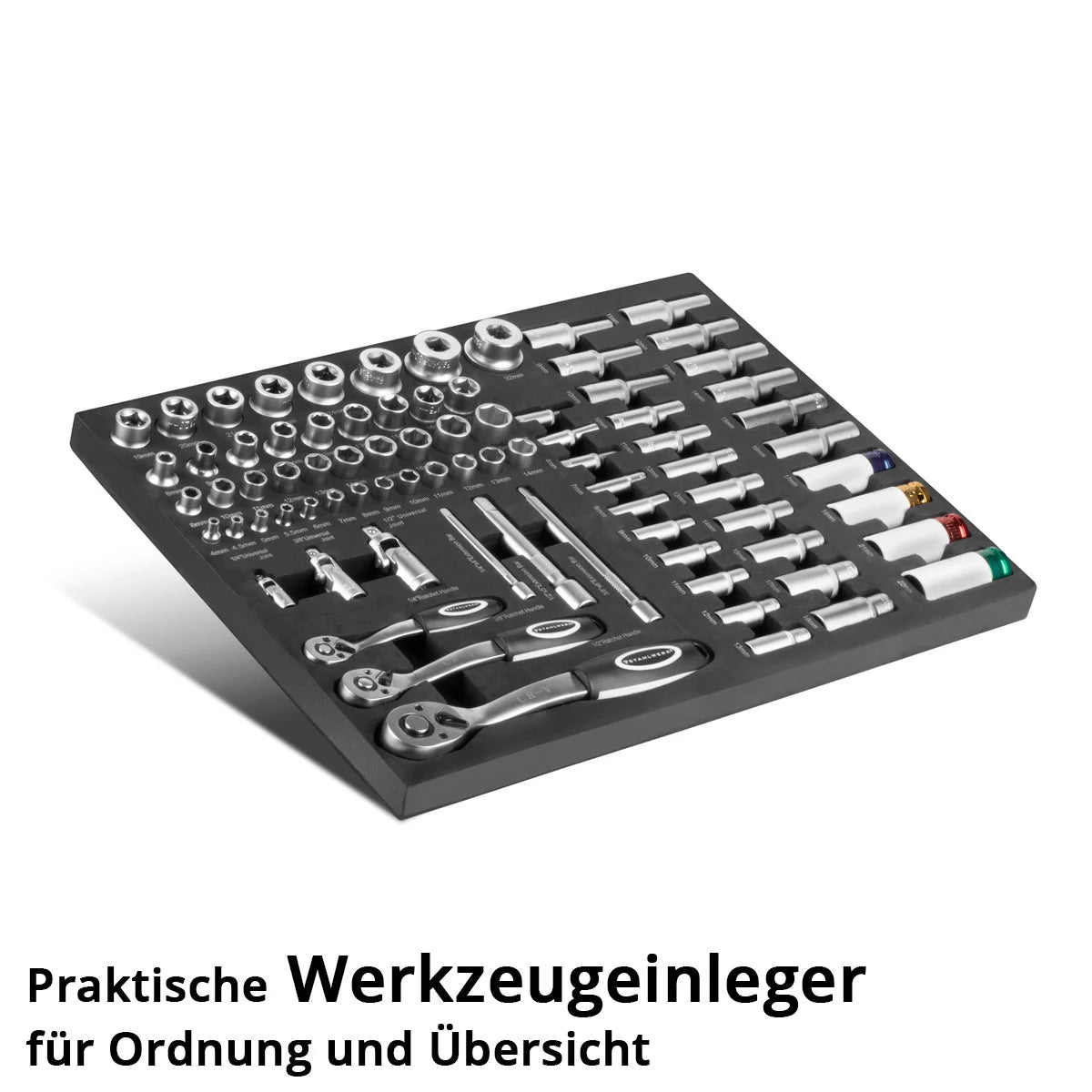 STAHLWERK 80-teiliger Profi-Steckschlüsselsatz in Werkstattwageneinlage | Hochwertiges CrV-Werkzeug | Werkzeugwageneinlage | Perfekte Organisation | Knarren- und Ratschen-Set | 1/4", 3/8", 1/2"