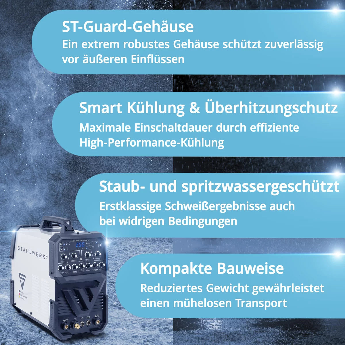 STAHLWERK AC/DC TIG 200 Puls ST fully equipped | 200 Amp TIG Welder | AC/DC TIG and MMA/E-hand combination inverter | 2T/4T mode | Thin sheet suitable | AC mode for aluminum