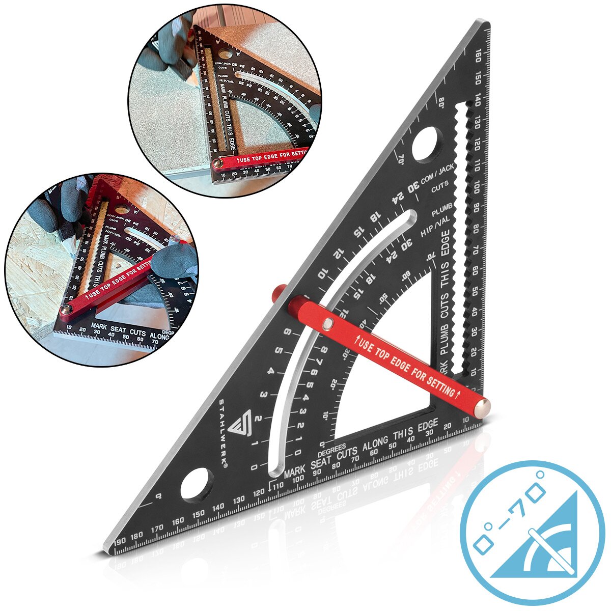 Steel mill Winkeld triangle with the attack of metric aluminum ceiling meters | Matt angle triangle | Zimmermannswinkel | Multifunctional angle for precise measurement, tearing, marking and drawing