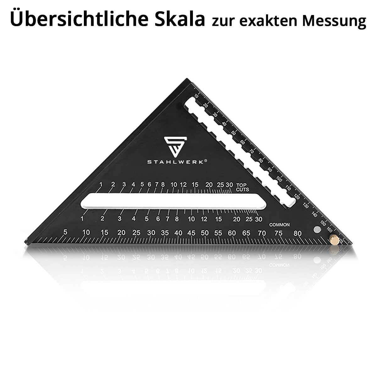 STAHLWERK Winkeldreieck mit Anschlag Aluminium-Winkelmesser | Anschlagwinkeldreieck | Zimmermannswinkel | Multifunktionswinkel zum präzisen Messen, Anreißen, Markieren und Zeichnen