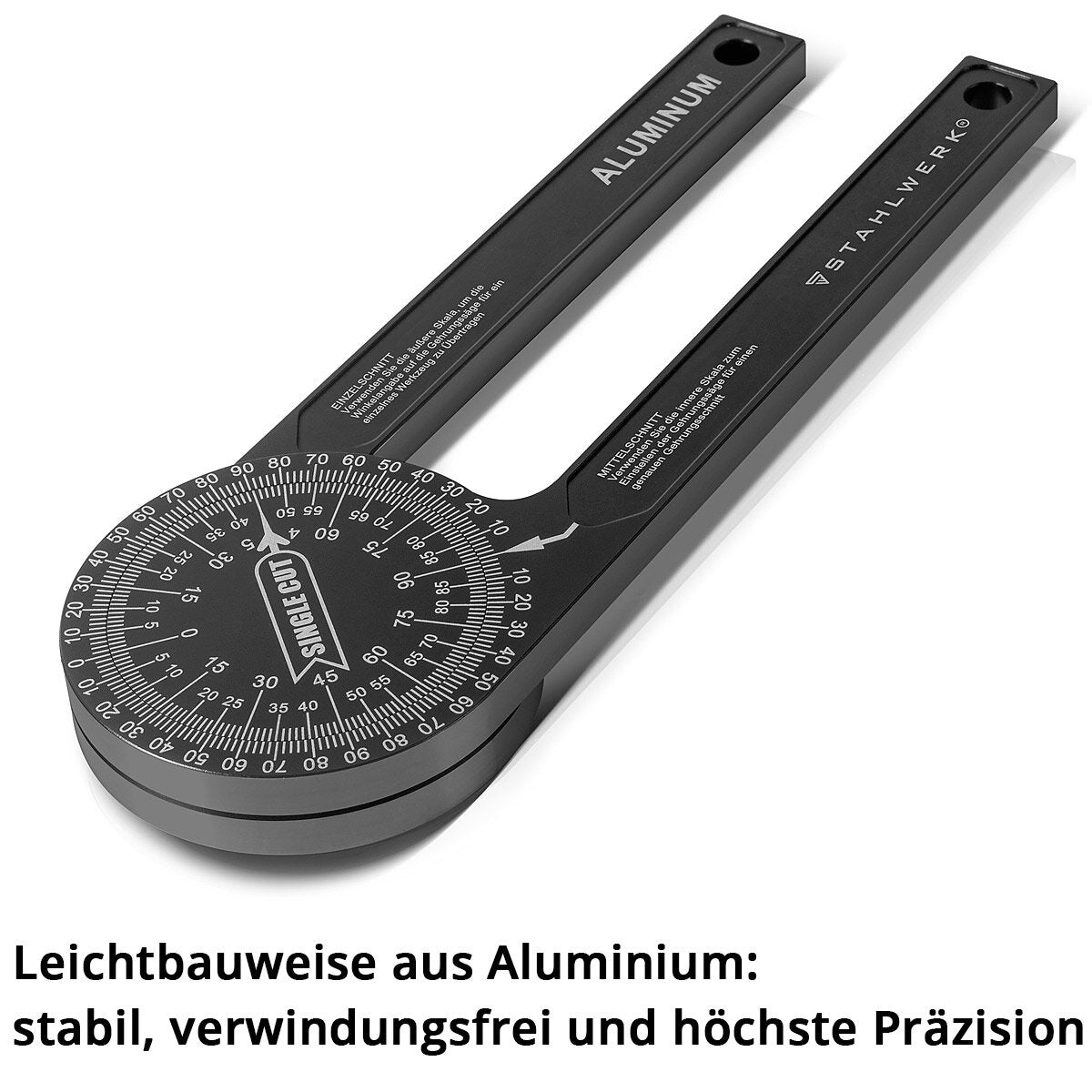 STAHLWERK Winkelmesser 360° Grad Aluminium Gehrungswinkelmesser | Winkelmessgerät | Gradmesser | Winkellineal | Goniometer | Messwerkzeug für präzise Gehrungsschnitte