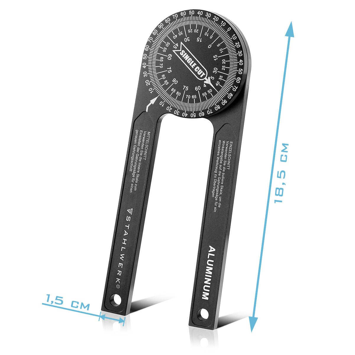 STAHLWERK Winkelmesser 360° Grad Aluminium Gehrungswinkelmesser | Winkelmessgerät | Gradmesser | Winkellineal | Goniometer | Messwerkzeug für präzise Gehrungsschnitte