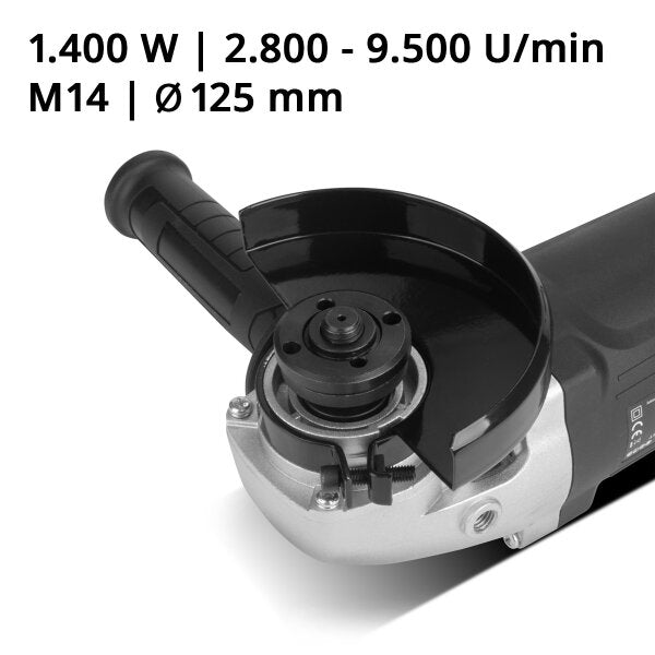 Smerigliatrice angolare in acciaio WS-1400 ST con 1.400 W e 2.800-9.500 giri / min per ⌀125 mm di macinazione e separazione dei dischi del separatore elettrico | Cutter di separazione | Macchina