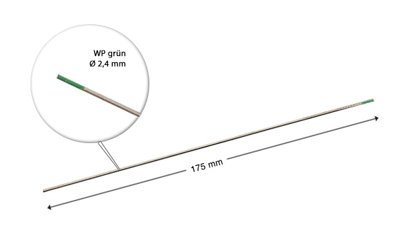 Steelwork tungsten electrodes / welding electrodes WP green 2.4 mm x 175 mm in the practical 10 set set