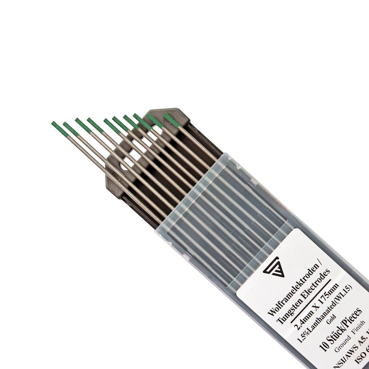 Steelwork tungsten electrodes / welding electrodes WP green 2.4 mm x 175 mm in the practical 10 set set