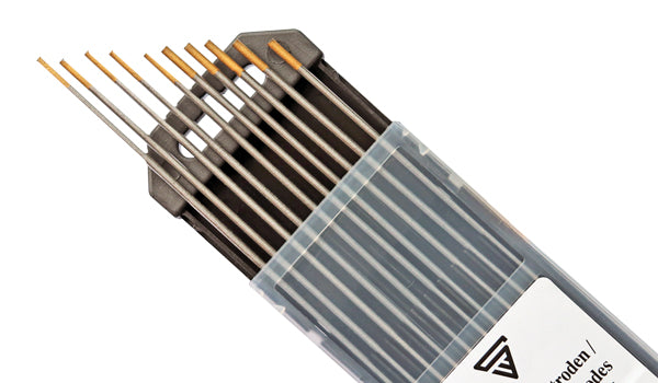 Steelwork tungsten electrodes / welding electrodes WL15 gold in the practical set 5 x 1.6 mm + 5 x 2.4 mm