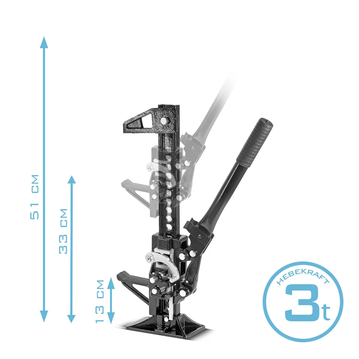 STAHLWERK Zahnstangenheber 20" mit 3 t Tragkraft und 13-33 cm Hubhöhe Farm-Jack | Schwerlast-Wagenheber | Zahnstangenwinde | Stockwinde | Offroad-Wagenheber | High-Lift-Jack | Allzweckheber