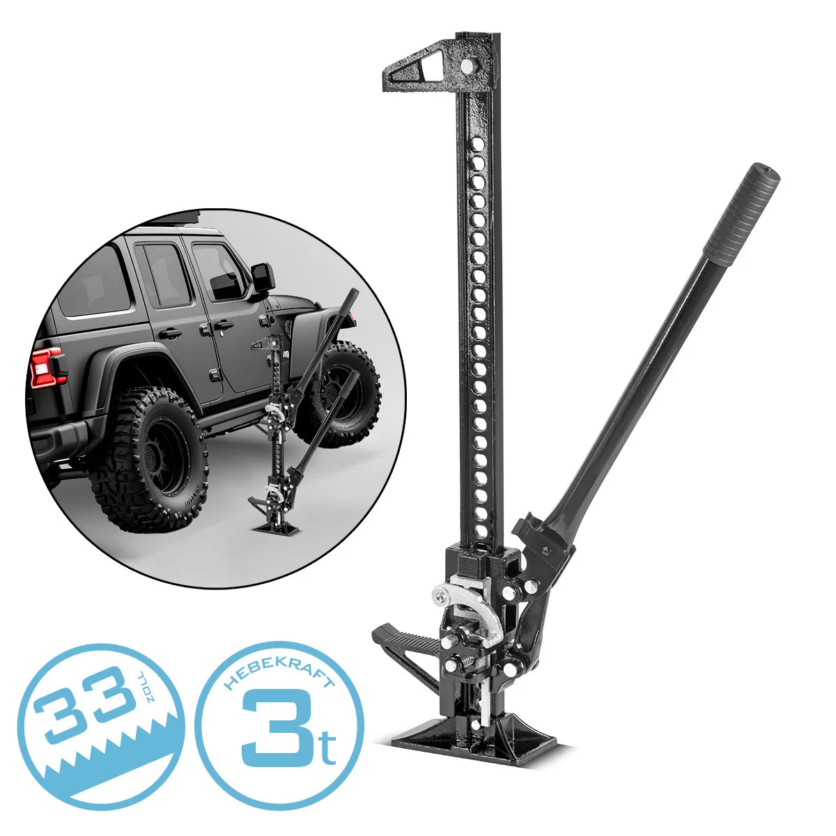 STAHLWERK Zahnstangenheber 33" mit 3 t Tragkraft und 13-64,5 cm Hubhöhe Farm-Jack | Schwerlast-Wagenheber | Zahnstangenwinde | Stockwinde | Offroad-Wagenheber | High-Lift-Jack | Allzweckheber