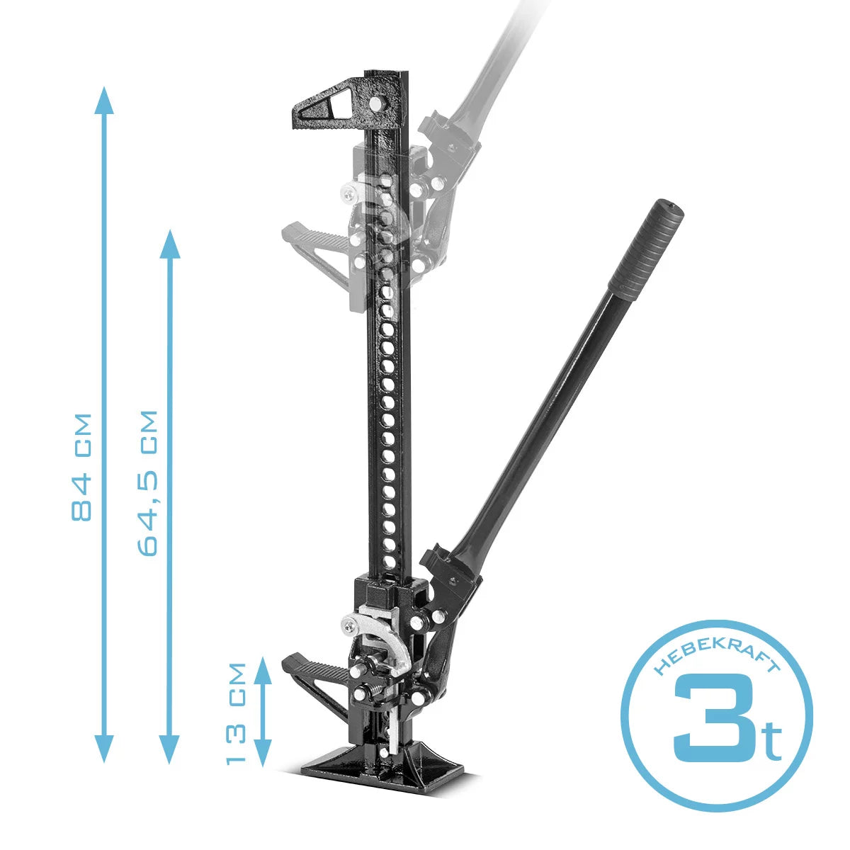 STAHLWERK Zahnstangenheber 33" mit 3 t Tragkraft und 13-64,5 cm Hubhöhe Farm-Jack | Schwerlast-Wagenheber | Zahnstangenwinde | Stockwinde | Offroad-Wagenheber | High-Lift-Jack | Allzweckheber