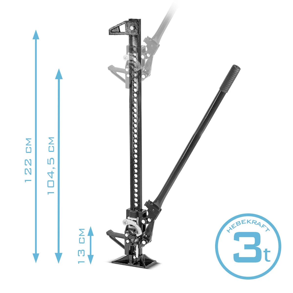 STAHLWERK Zahnstangenheber 48" mit 3 t Tragkraft und 13-104,5 cm Hubhöhe Farm-Jack | Schwerlast-Wagenheber | Zahnstangenwinde | Stockwinde | Offroad-Wagenheber | High-Lift-Jack | Allzweckheber