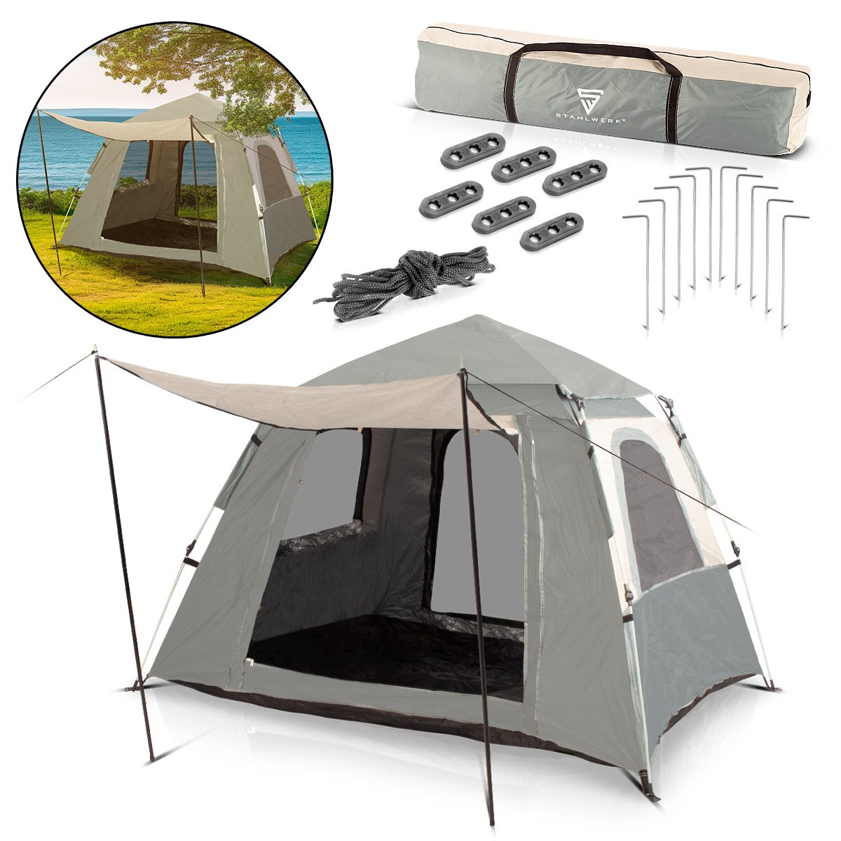 STAHLWERK Campingzelt Z-210 ST 210 x 160 cm selbstaufbauendes Pop-Up-Zelt | Wurfzelt | Igluzelt | Faltzelt | Kuppelzelt | Trekkingzelt | Zelt für 1-2 Personen inklusive Transporttasche