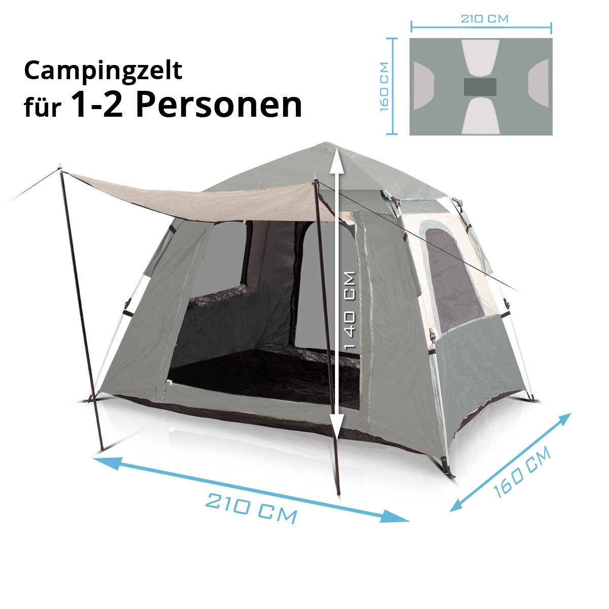 STAHLWERK Campingzelt Z-210 ST 210 x 160 cm selbstaufbauendes Pop-Up-Zelt | Wurfzelt | Igluzelt | Faltzelt | Kuppelzelt | Trekkingzelt | Zelt für 1-2 Personen inklusive Transporttasche