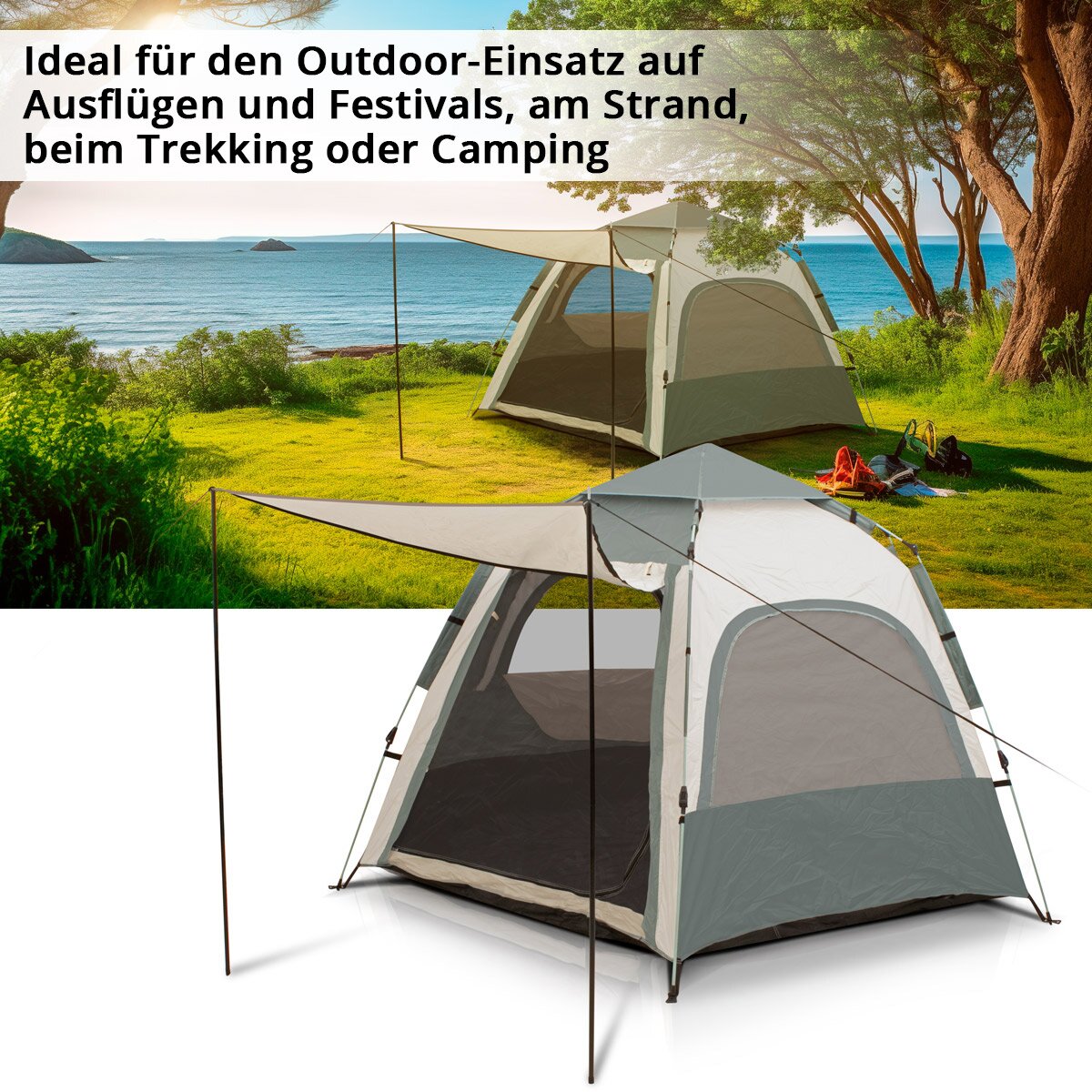 STAHLWERK Campingzelt Z-273 ST 273 x 273 cm selbstaufbauendes Pop-Up-Zelt | Wurfzelt | Igluzelt | Faltzelt | Kuppelzelt | Trekkingzelt | Zelt für 3-4 Personen inklusive Transporttasche