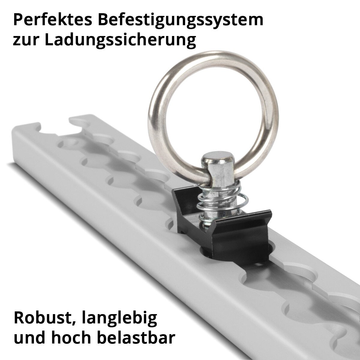 Steelwork lashing rails set LRS-30 ST with lashing 30 cm airline rail made of aluminum with integrated boreholes for load securing during transportation