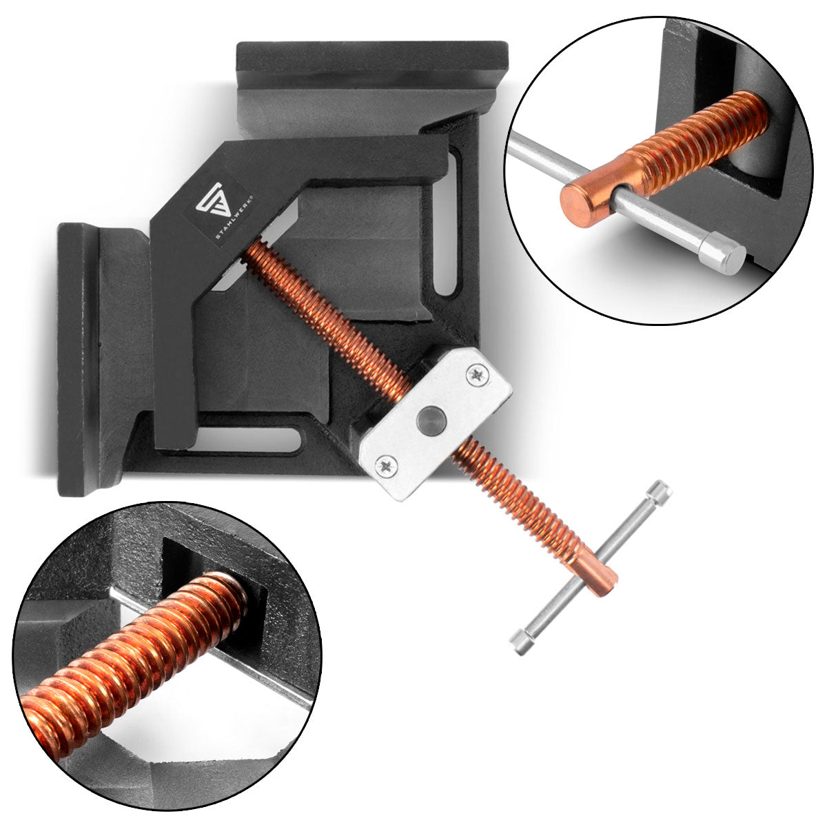 Steelwork WK-100 ST welding angle clamp / angle tensioner with 100 mm mouth size for fixing workpieces at a 90 ° angle