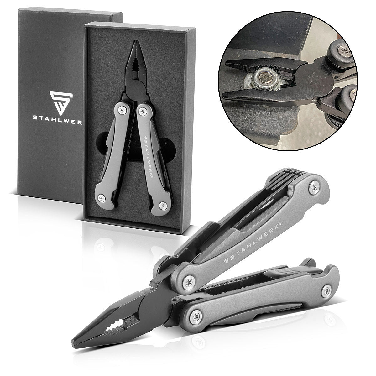 Steelwork Multi -tool with 13 tools, high -quality pocket knife / folding knife / multifunctional tool with knife, saw, file, combination, wire cutter, screwdriver etc.