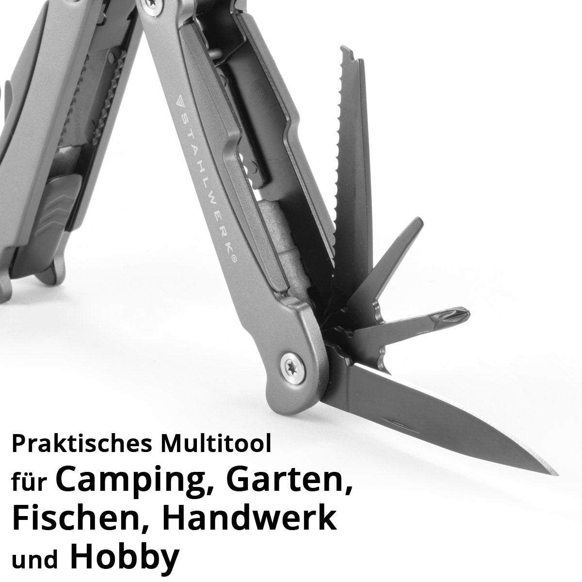 Steelwork Multi -tool with 13 tools, high -quality pocket knife / folding knife / multifunctional tool with knife, saw, file, combination, wire cutter, screwdriver etc.