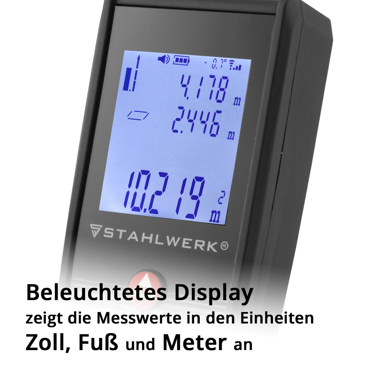 Steelwork Laser Remanding knife L-80 ST up to 80 m distance meter with illuminated LCD digital display, distance and distance measuring device for precise measurement of distances and space content on construction sites or indoors