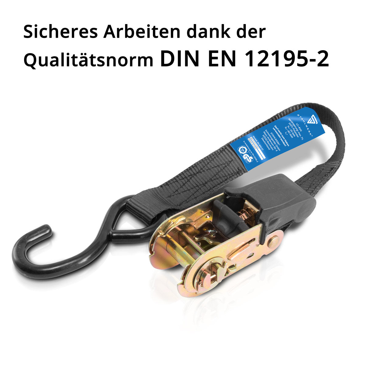 Steelwork tension belts with ratchet + hook ZG-800 ST 400 kg trains 4 Set / clamping tape / lashing strap / ratchet belt with a length of 4.57 m and a break load of 680 kg