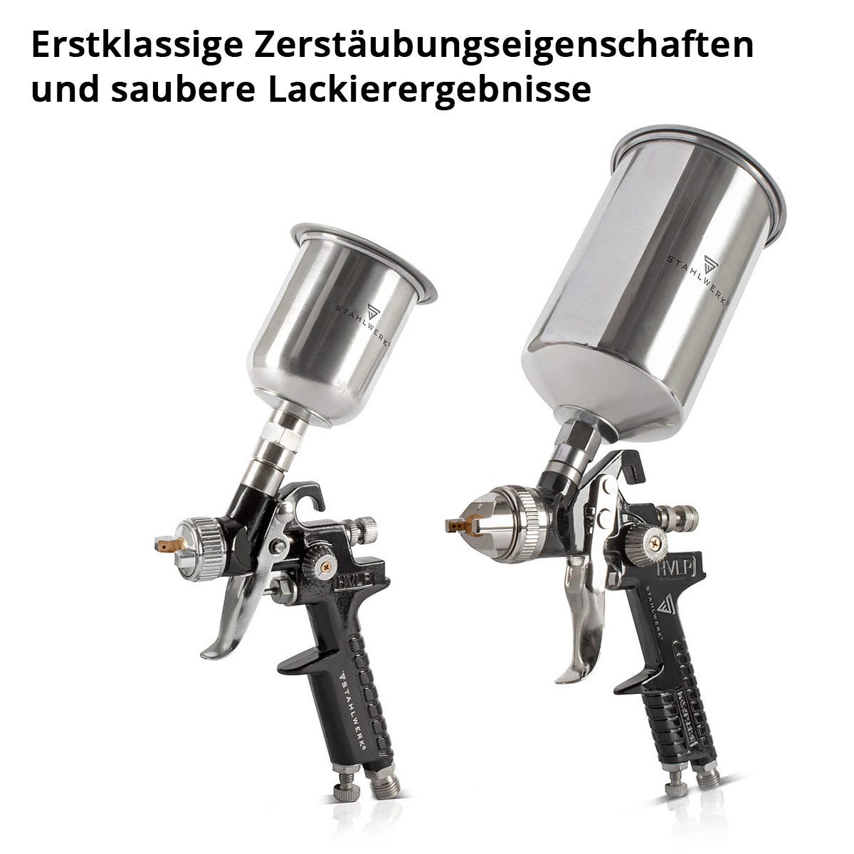 STAHLWERK HVLP Lackierpistolen Set SGS-1125 ST 21 Teile mit 3 Druckluft Lackierpistolen, 0,8 / 1,4 / 1,7 mm Düsensatz, 3 Fließbechern, Luftdruckregler, Aluminium-Koffer uvm Professioneller Lackiersatz / Spritzpistole / Sprühpistole / Spraypistole