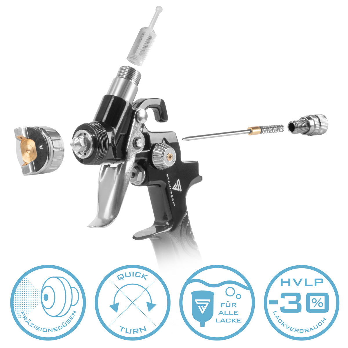 Stahlwerk HVLP painting pistol SG-125 ST with 0.8 mm nozzle and 125 ml of flow cups, professional spray gun | Spray gun | Spray gun