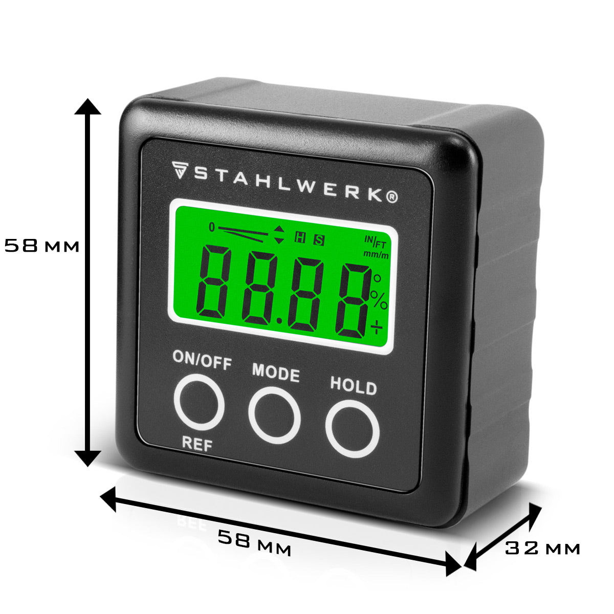 STAHLWERK Digitaler Winkelmesser LB-360 ST Neigungsmesser, Level Box, Inclinometer mit Magnetfuß und beleuchtetem LCD-Display zur präzisen Vermessung von Winkeln und Neigungen