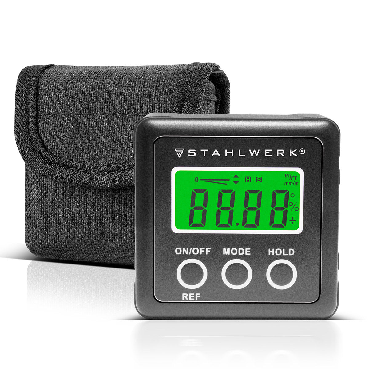 STAHLWERK Digitaler Winkelmesser LB-360 ST Neigungsmesser, Level Box, Inclinometer mit Magnetfuß und beleuchtetem LCD-Display zur präzisen Vermessung von Winkeln und Neigungen