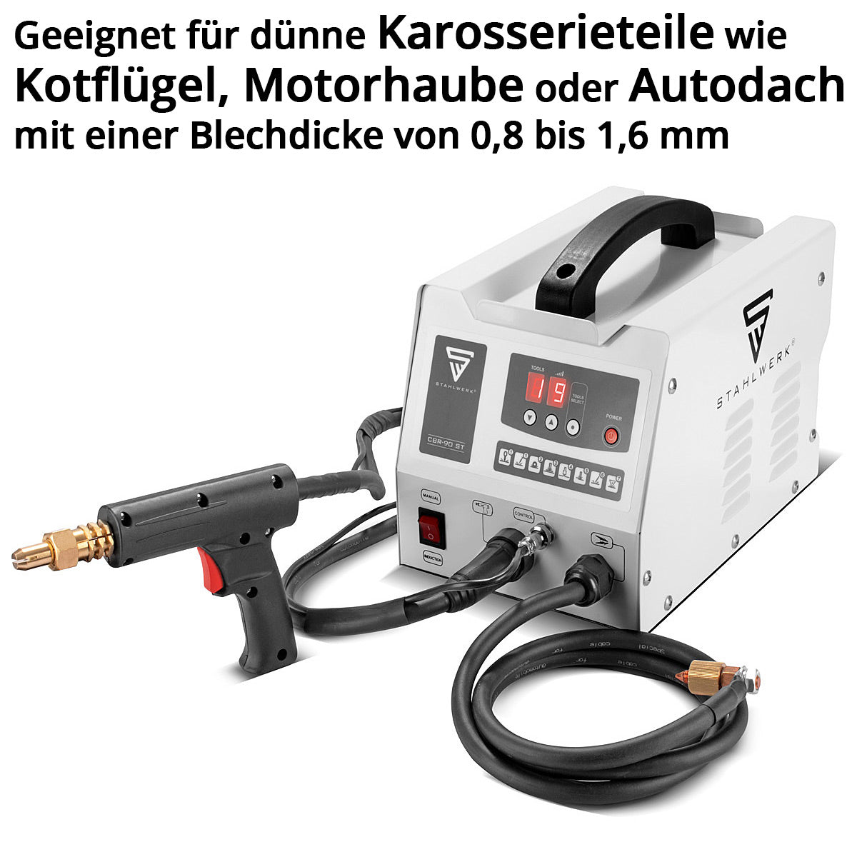 Steelwork Date Spotter CBR-90 ST with 3,000 W and 230 V Smart Repair Ausbeitl-Set / Dellenlifter / Point Welding Device / Dutilation Tool / Welding Pistol for the professional repair of motor vehicle body