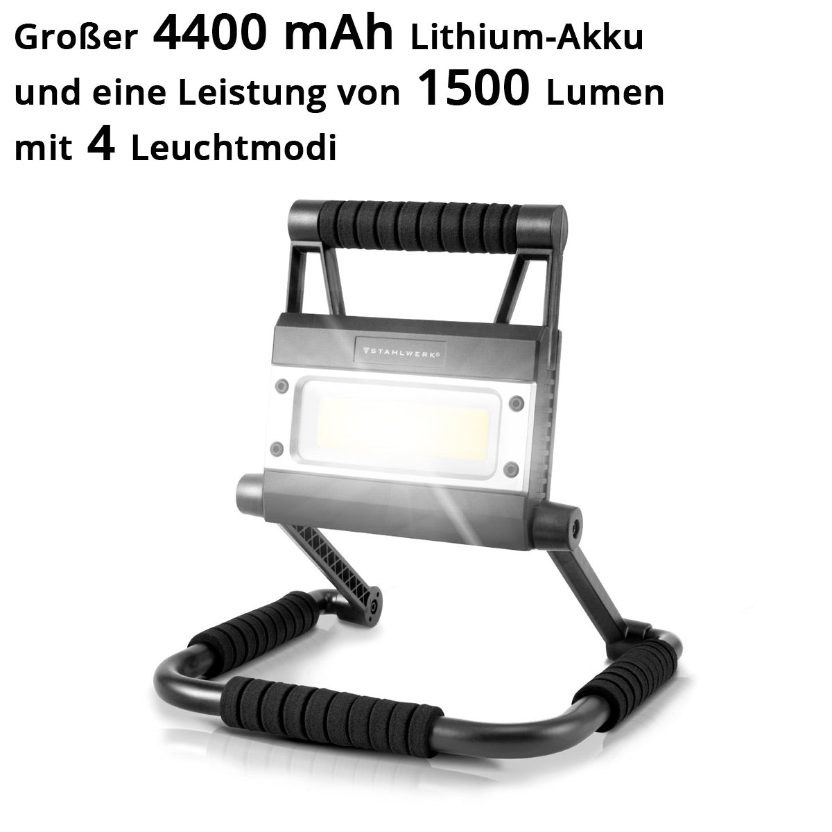 STAHLWERK LED Baustrahler LAL-15 ST mit 15 Watt, 1500 Lumen, USB und 3,7 V Akku mit 4400 mAh, LED Arbeitsleuchte / Scheinwerfer / Flutlicht / Fluter