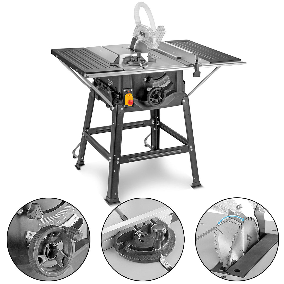 STAHLWERK TKS-1800 ST Tischkreissäge / Kreissäge mit Untergestell / Gehrungssäge mit 1.800 Watt und einer maximalen Drehzahl von 5.000 U/min, schwenkbar bis 45 Grad mit 254 mm Präzisions-Sägeblatt zum Schneiden aller Holzarten und Holzfaserplatten