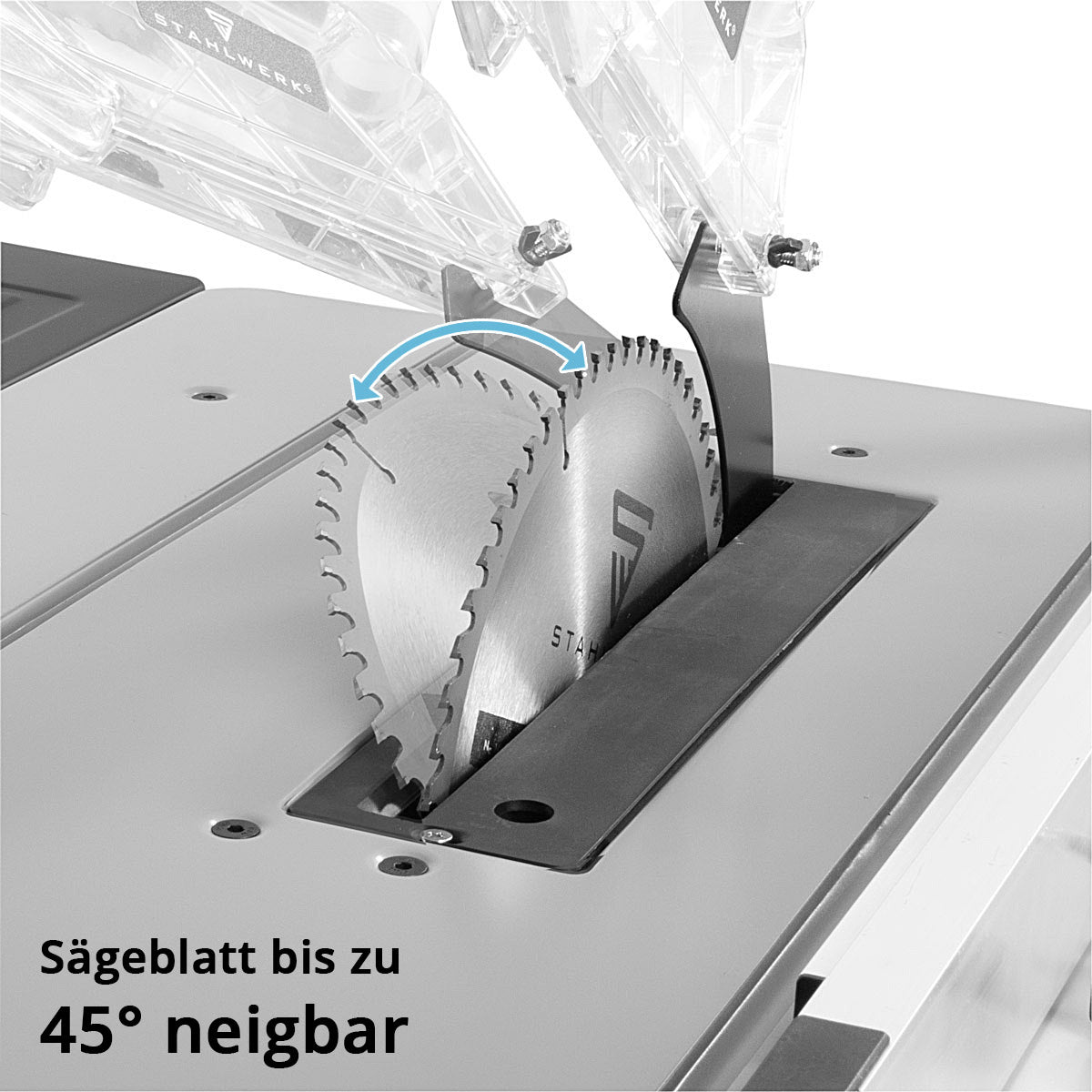 STAHLWERK TKS-1800 ST Tischkreissäge / Kreissäge mit Untergestell / Gehrungssäge mit 1.800 Watt und einer maximalen Drehzahl von 5.000 U/min, schwenkbar bis 45 Grad mit 254 mm Präzisions-Sägeblatt zum Schneiden aller Holzarten und Holzfaserplatten