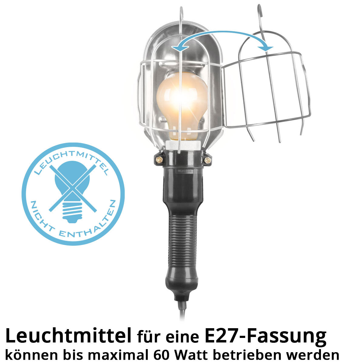 Lampada di lavoro in acciaio con versione E27 fino a Max. Lampada da lavoro | Handlay per le riparazioni e i lavori di ristrutturazione