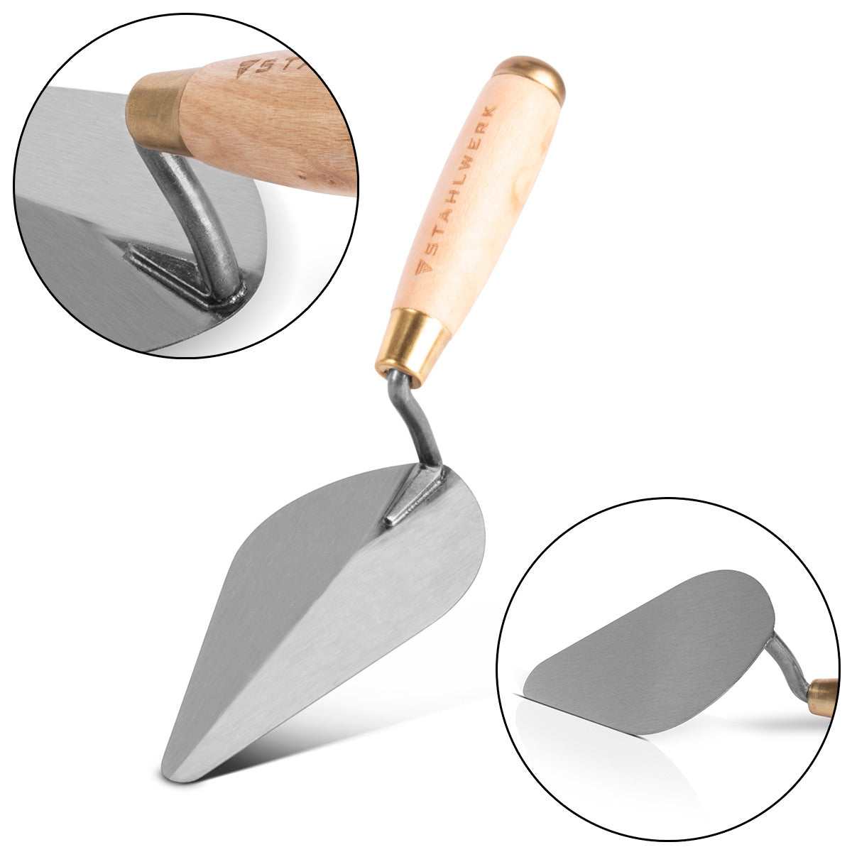 Steelworks pointed cells 150 mm, high-quality carbon steel bricklayer / cleaning cellar / triangular cellar with ergonomic handle made of natural wood