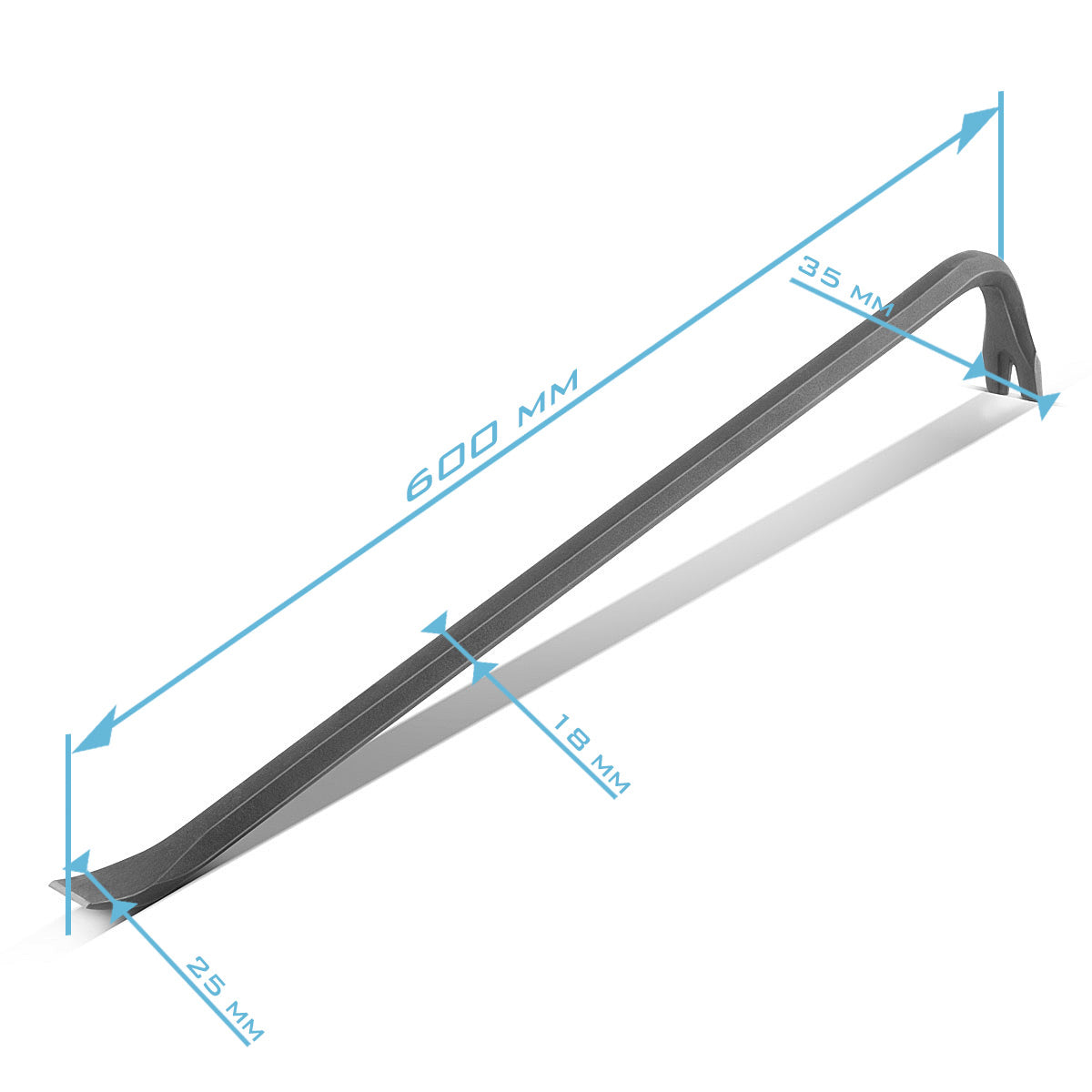 Steelworks CrowBar / CrowBar / Tırnak Iron 600 mm, Torion içermeyen, sertleştirilmiş ve toz kaplı karbon çeliğinden yapılmış inek ayağı olan yastık demir