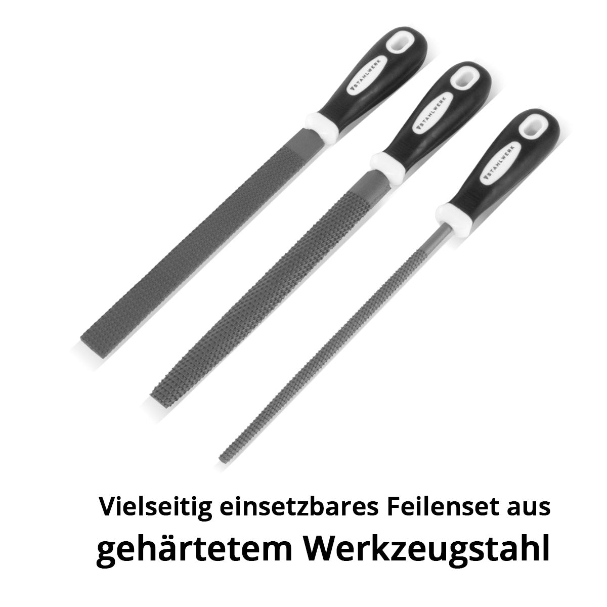 Steel Fill Raspeleilen 3er Set 200 mm profesyonel dosya seti Yuvarlak dosyalar, yarım daire dosyaları ve düz dosyalardan yapılmış