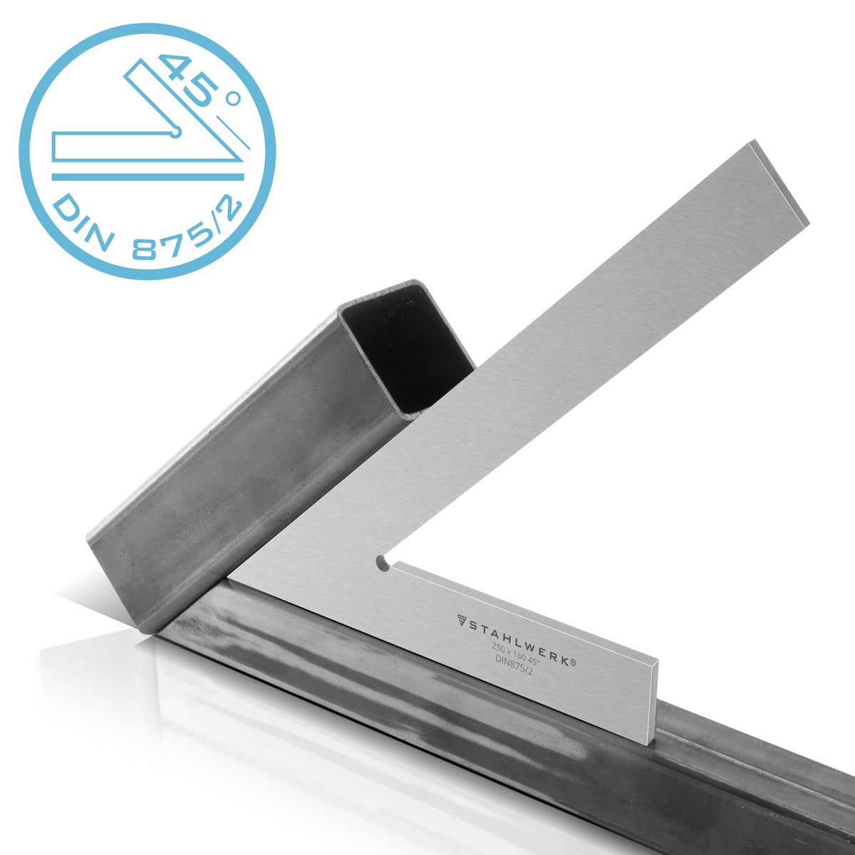 Steel mechanism point-flat angle 45 ° 250 x 160 mm DIN 875/2 control angle / locksmith angle / clipping angle / pointed angle / precision angle made of stainless steel & tearing needle 145 mm