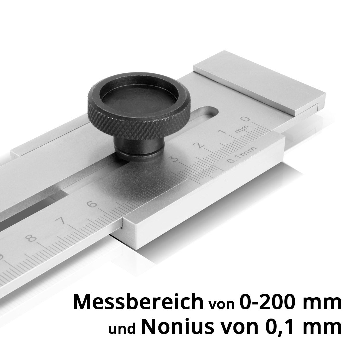 STAHLWERK Streichmaß mit 200 mm Messbereich und 0,1 mm Nonius, Anreißwerkzeug / Markierungslehre / Anreißlineal mit flachem Schieber aus rostfreiem Edelstahl