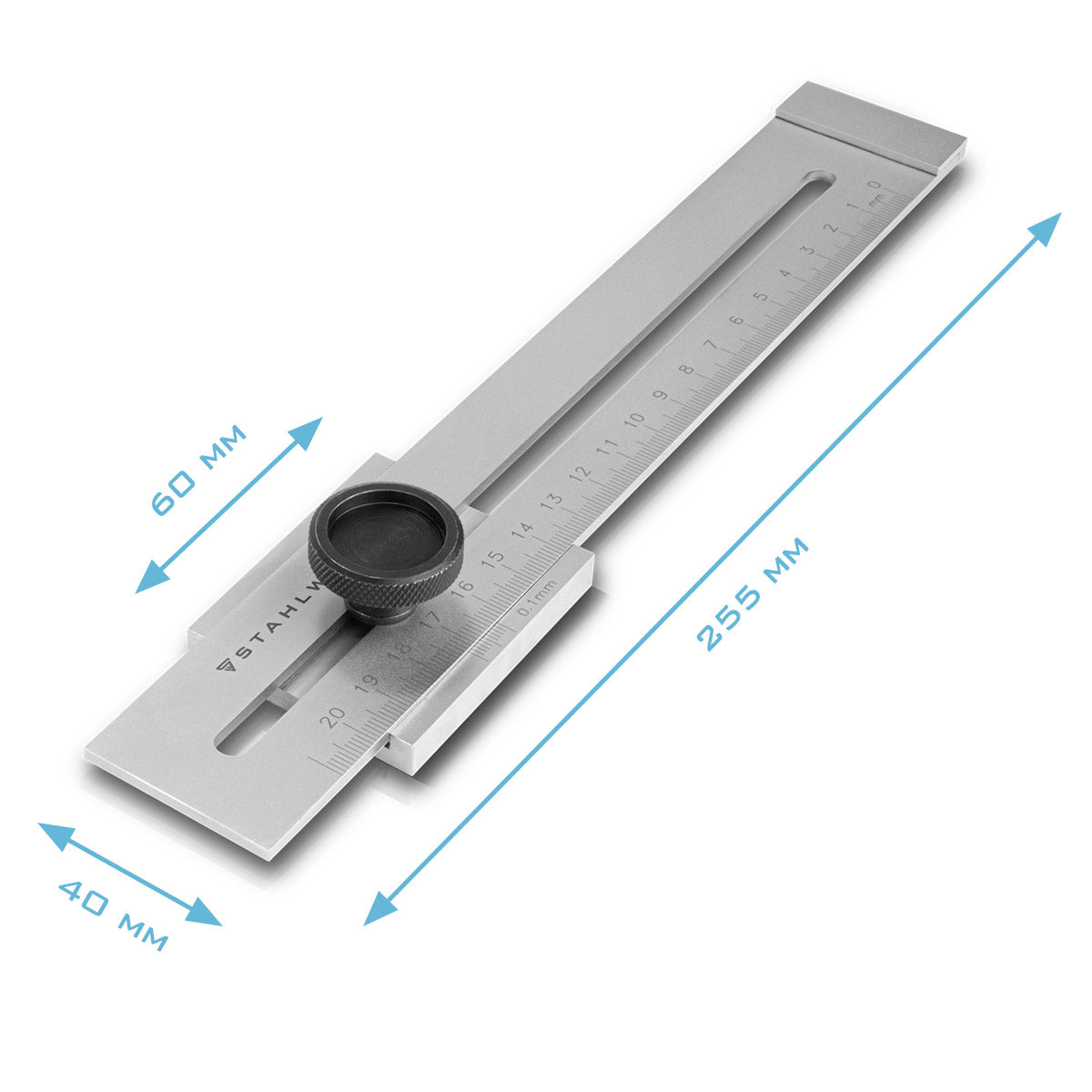 STAHLWERK Streichmaß mit 200 mm Messbereich und 0,1 mm Nonius, Anreißwerkzeug / Markierungslehre / Anreißlineal mit flachem Schieber aus rostfreiem Edelstahl