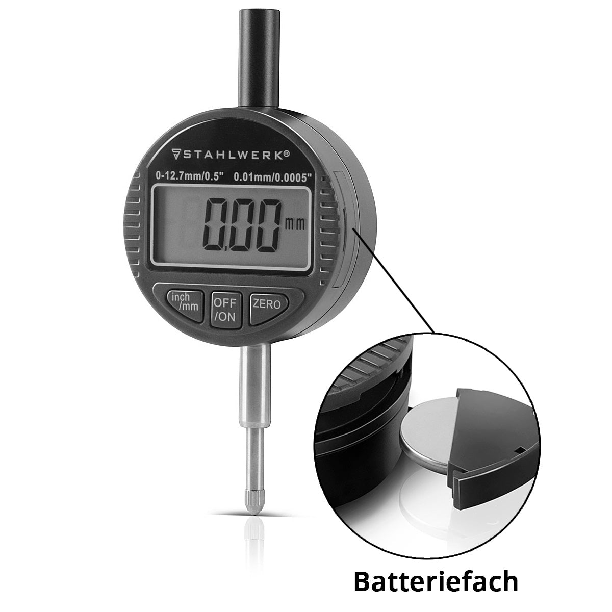 Steelworks Digital Dial con 0-12,7 mm (0,5 ") di misurazione, pulsante di misurazione per misurazioni di precisione in millimetri e dogane