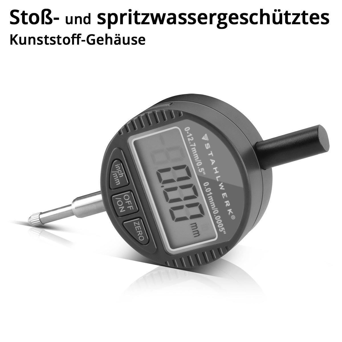 STAHLWERK Digitale Messuhr mit 0-12,7 mm (0,5") Messbereich, Messtaster für Präzisionsmessungen in Millimeter und Zoll